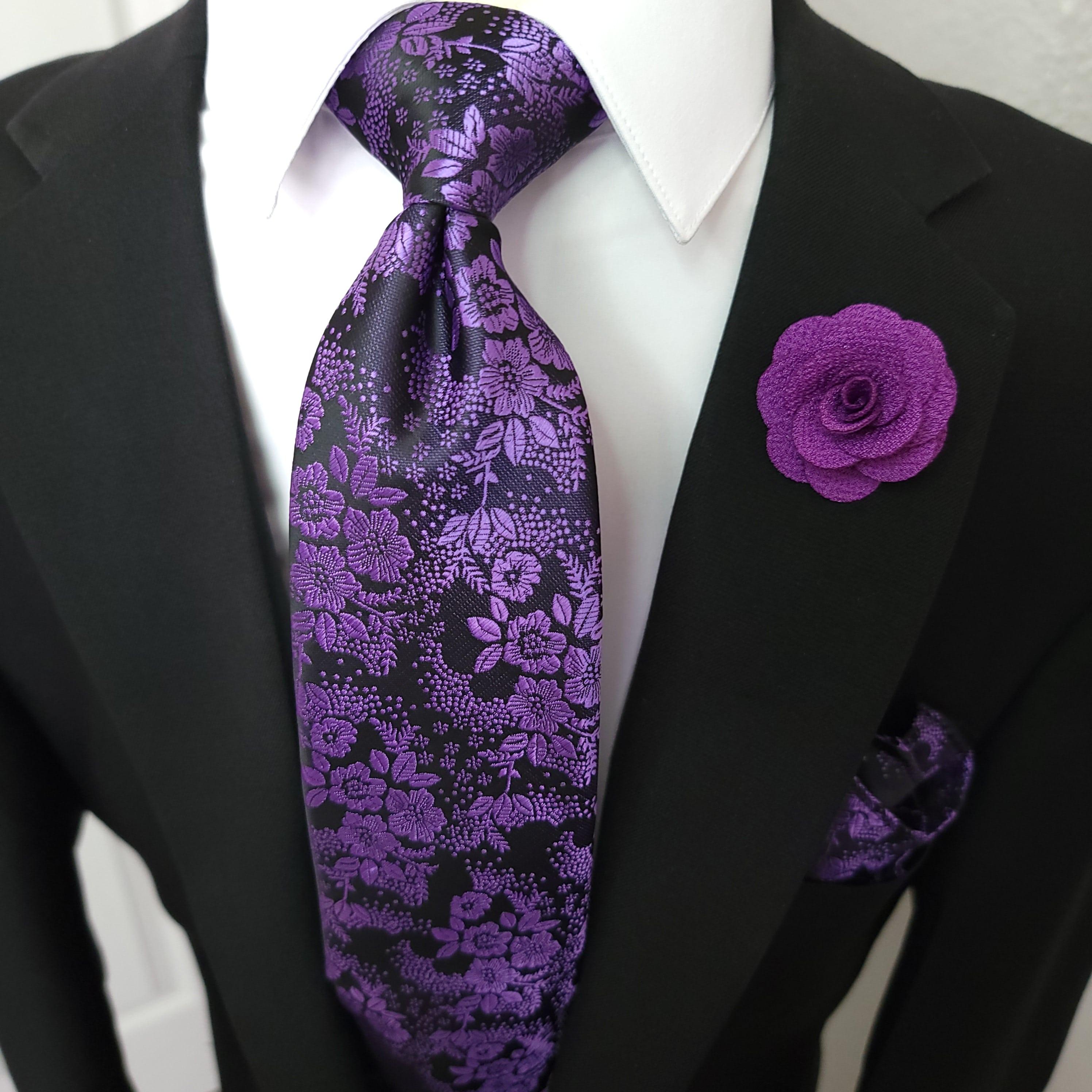 Purple Floral Silk Tie Pocket Square Set - STYLETIE
