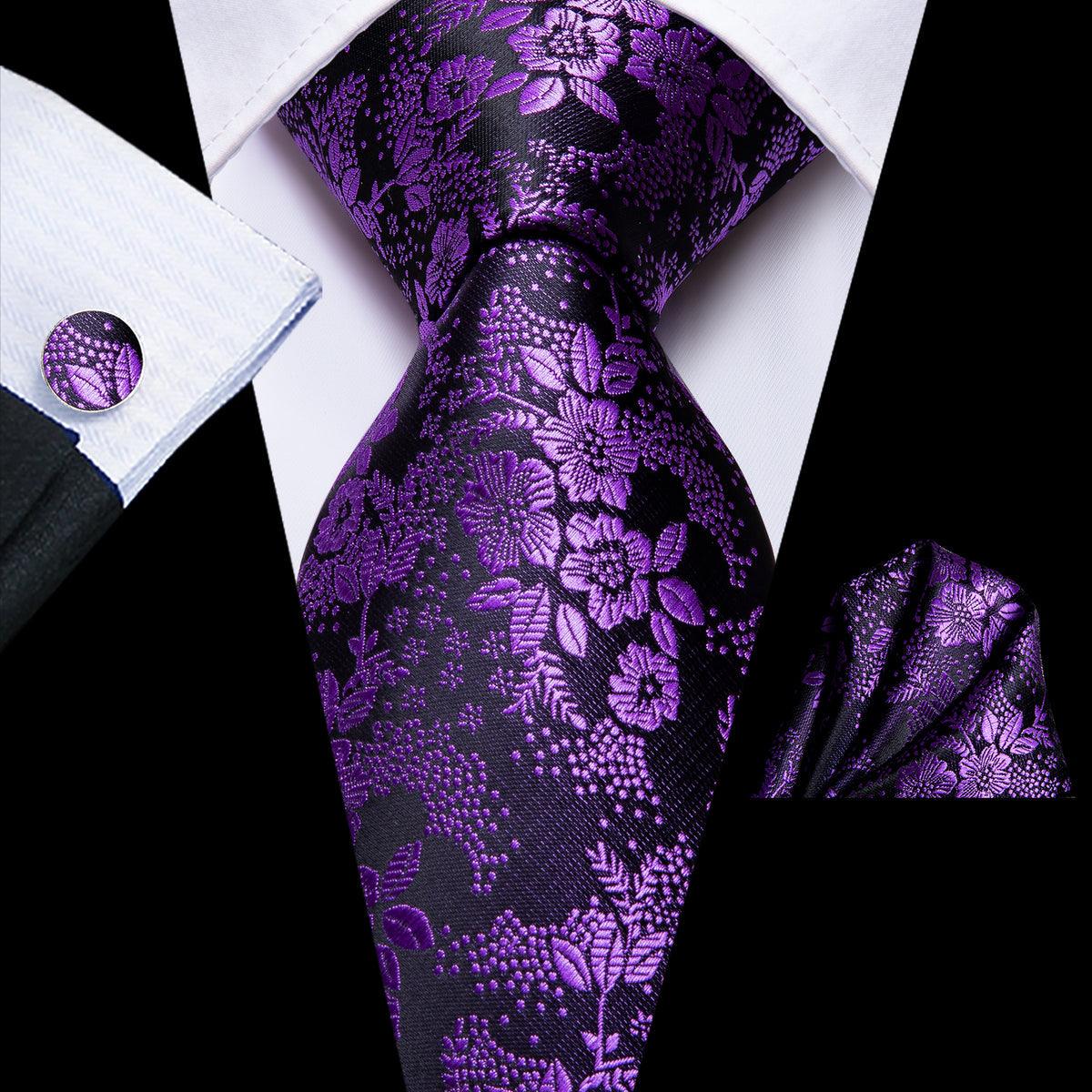Purple Floral Silk Tie Pocket Square Set - STYLETIE