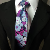 Purple Gray Floral Silk Tie Pocket Square Set - STYLETIE