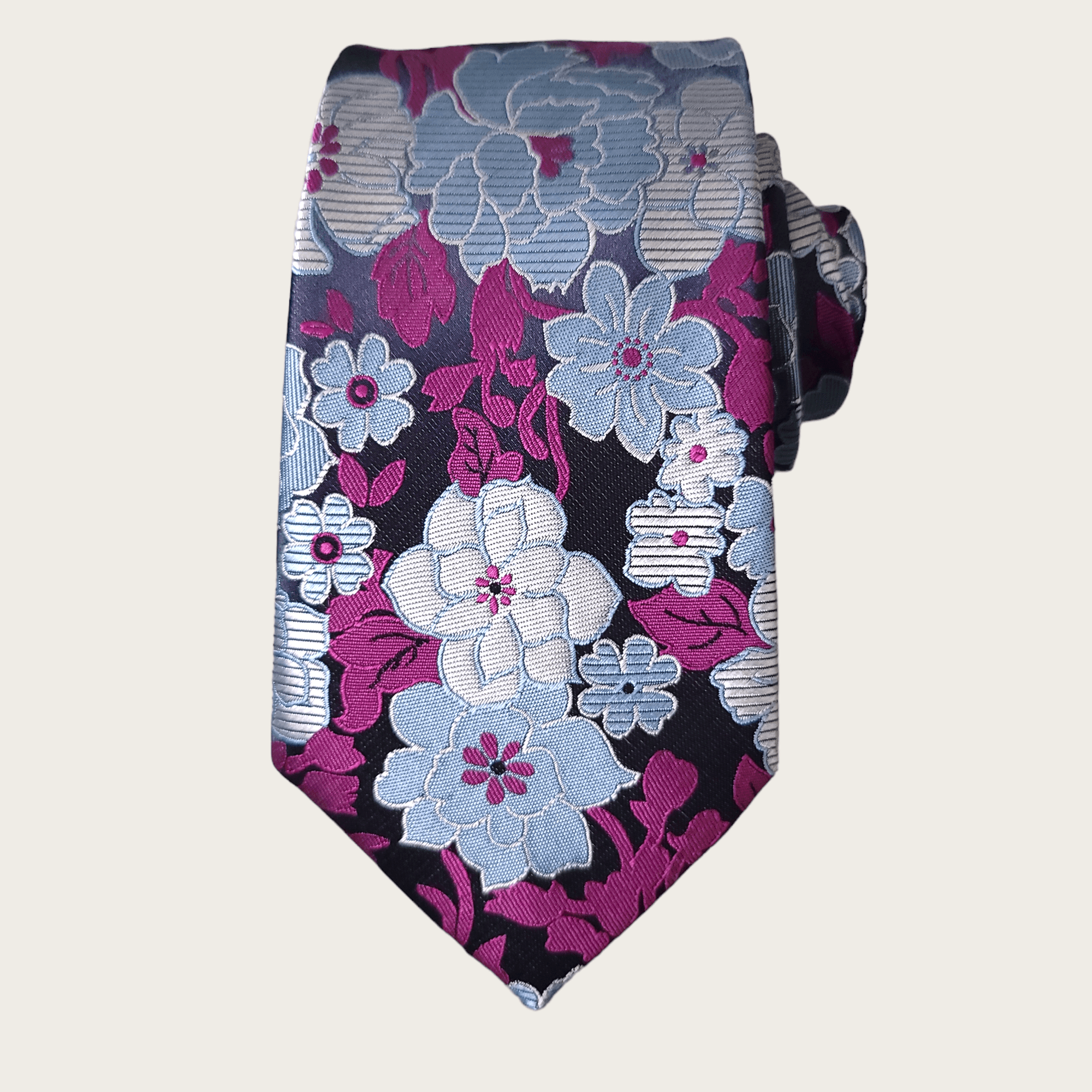 Purple Gray Floral Silk Tie Pocket Square Set - STYLETIE