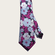 Purple Gray Floral Silk Tie Pocket Square Set - STYLETIE