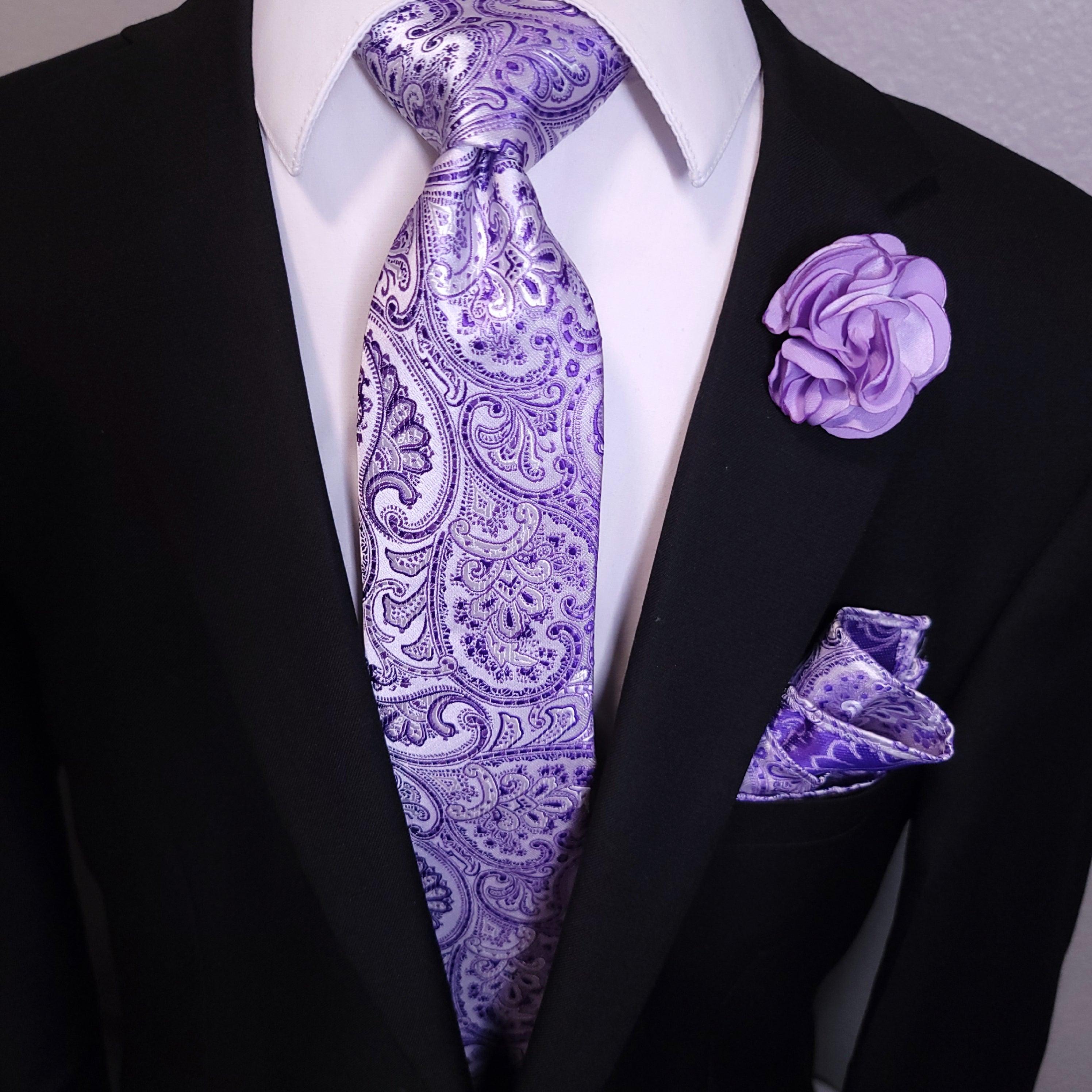 Purple Paisley Silk Tie Pocket Square Cufflink Set - STYLETIE