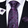 Purple Paisley Silk Tie Pocket Square Cufflinks Set - STYLETIE