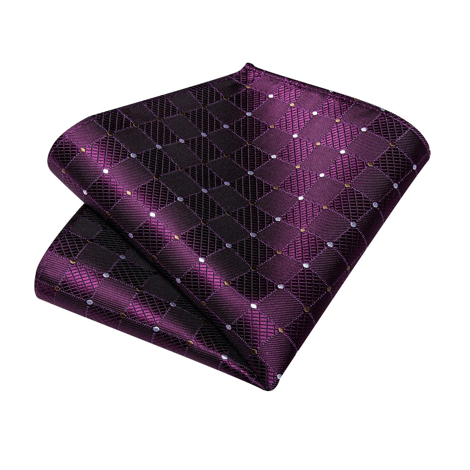 Purple Plaid Polka Dot Silk Tie Pocket Square Cufflink Set - STYLETIE