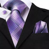 Purple Plaid Silk Tie Pocket Square Cufflink Set - STYLETIE