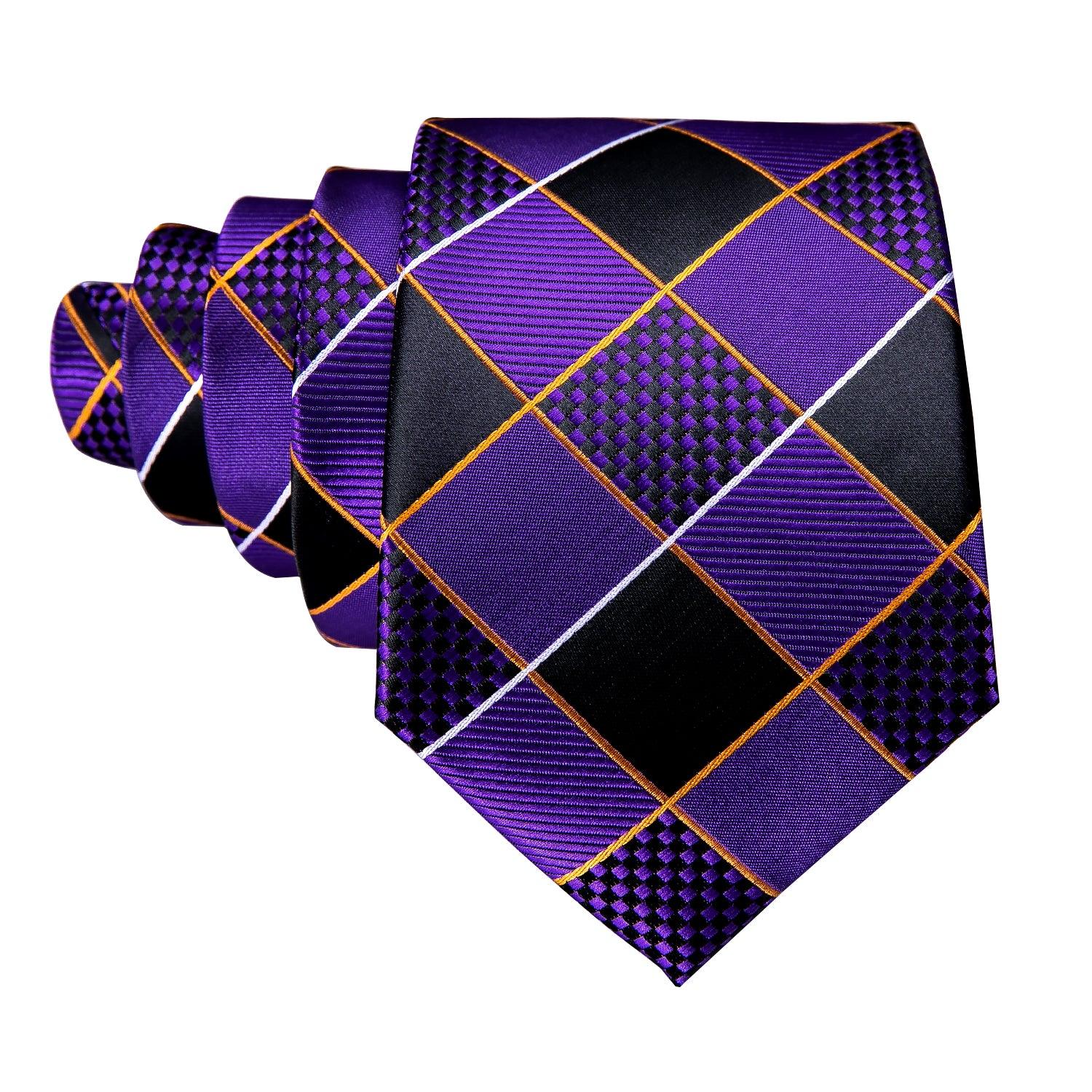 Purple Plaid Silk Tie Pocket Square Cufflink Set - STYLETIE
