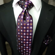 Purple Polka Dot Silk Tie Pocket Square Cufflink Set - STYLETIE