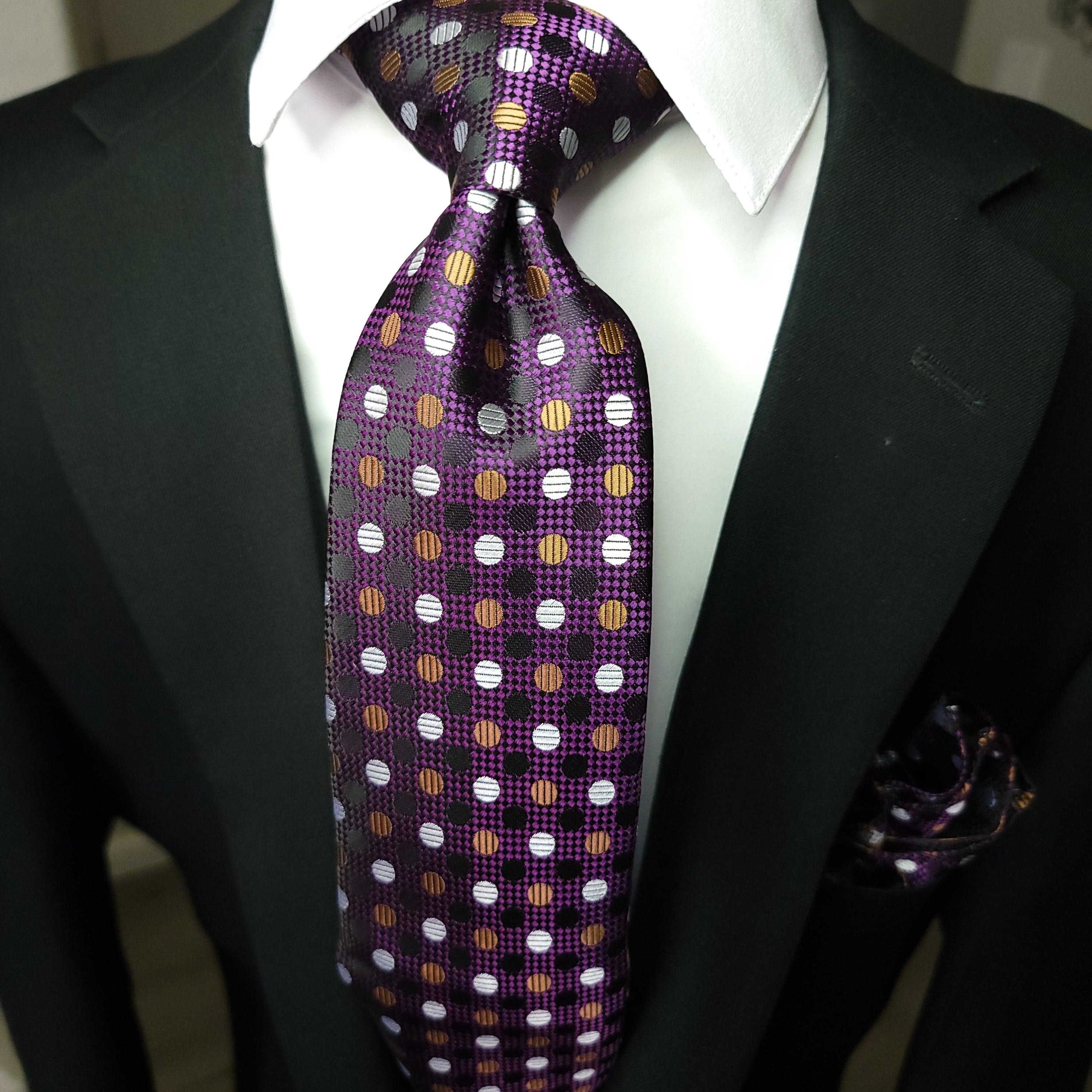 Purple Polka Dot Silk Tie Pocket Square Cufflink Set - STYLETIE