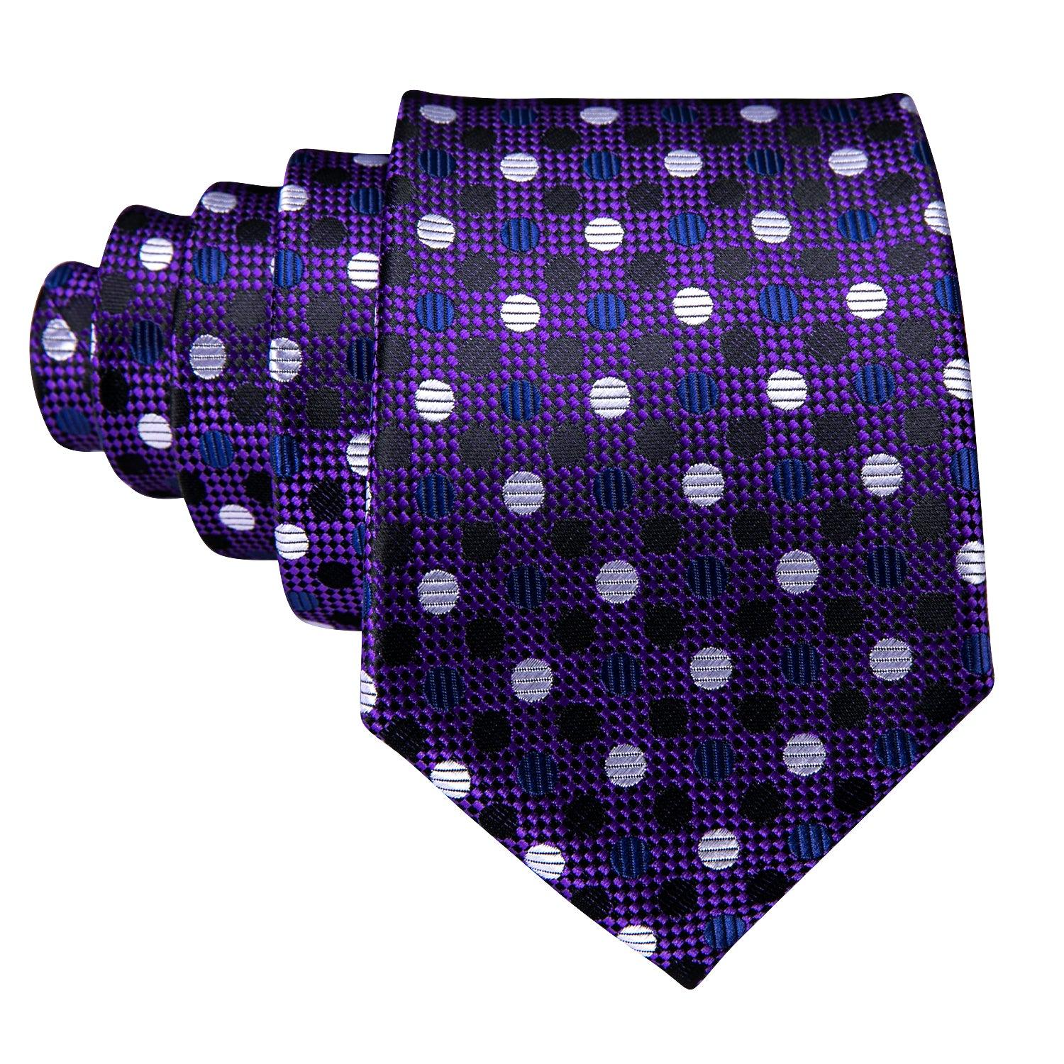 Purple Polka Dot Silk Tie Pocket Square Cufflink Set - STYLETIE