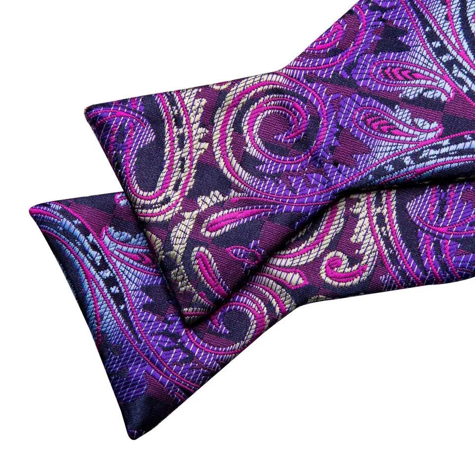 Purple Silk Bowtie Pocket Square Cufflink Set - STYLETIE