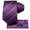 Purple Stripe Silk Tie Pocket Square Cufflink Set - STYLETIE