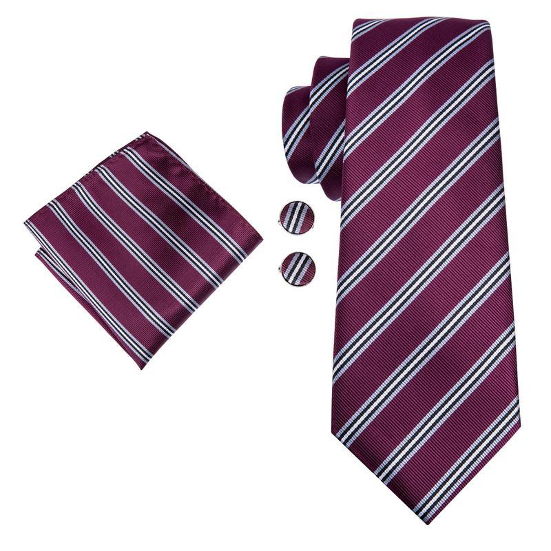 Purple Striped Silk Tie Pocket Square Cufflink Set - STYLETIE