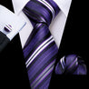 Purple White Stripe Silk Tie Pocket Square Cufflink Set - STYLETIE