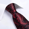 Red Black Floral Silk Tie Pocket Square Cufflink Set - STYLETIE