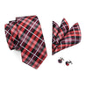 Red Black Plaid Silk Tie Pocket Square Cufflink Set - STYLETIE