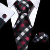 Red Black White Plaid Silk Tie Pocket Square Cufflink Set - STYLETIE