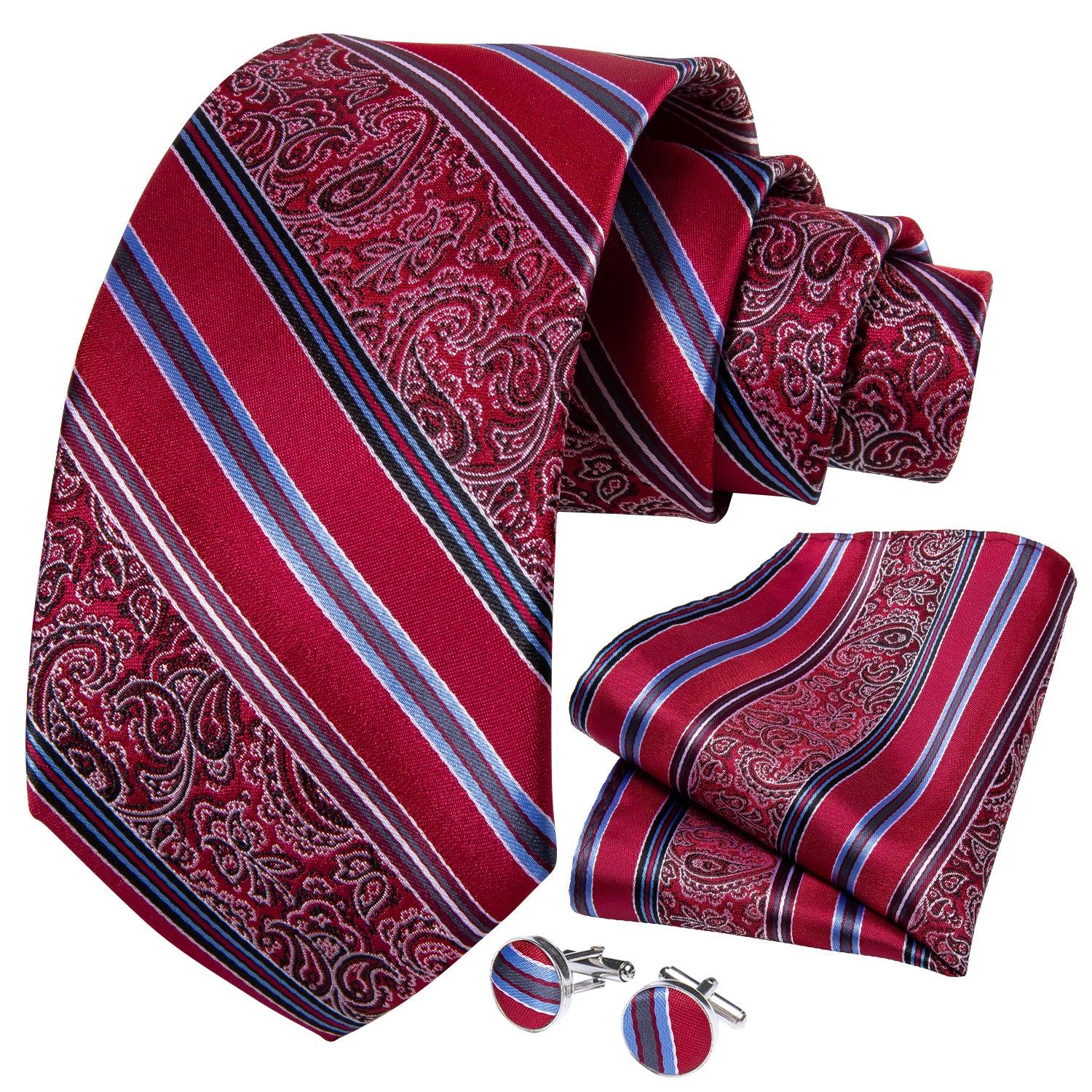 Red Blue Silk Tie Pocket Square Cufflink Set - STYLETIE