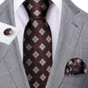 Red Brown Plaid Silk Tie Pocket Square Cufflink Set - STYLETIE
