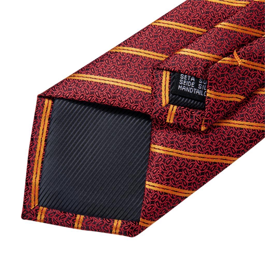 Red Gold Striped Silk Tie Set of Pocket Square and Cufflinks - STYLETIE