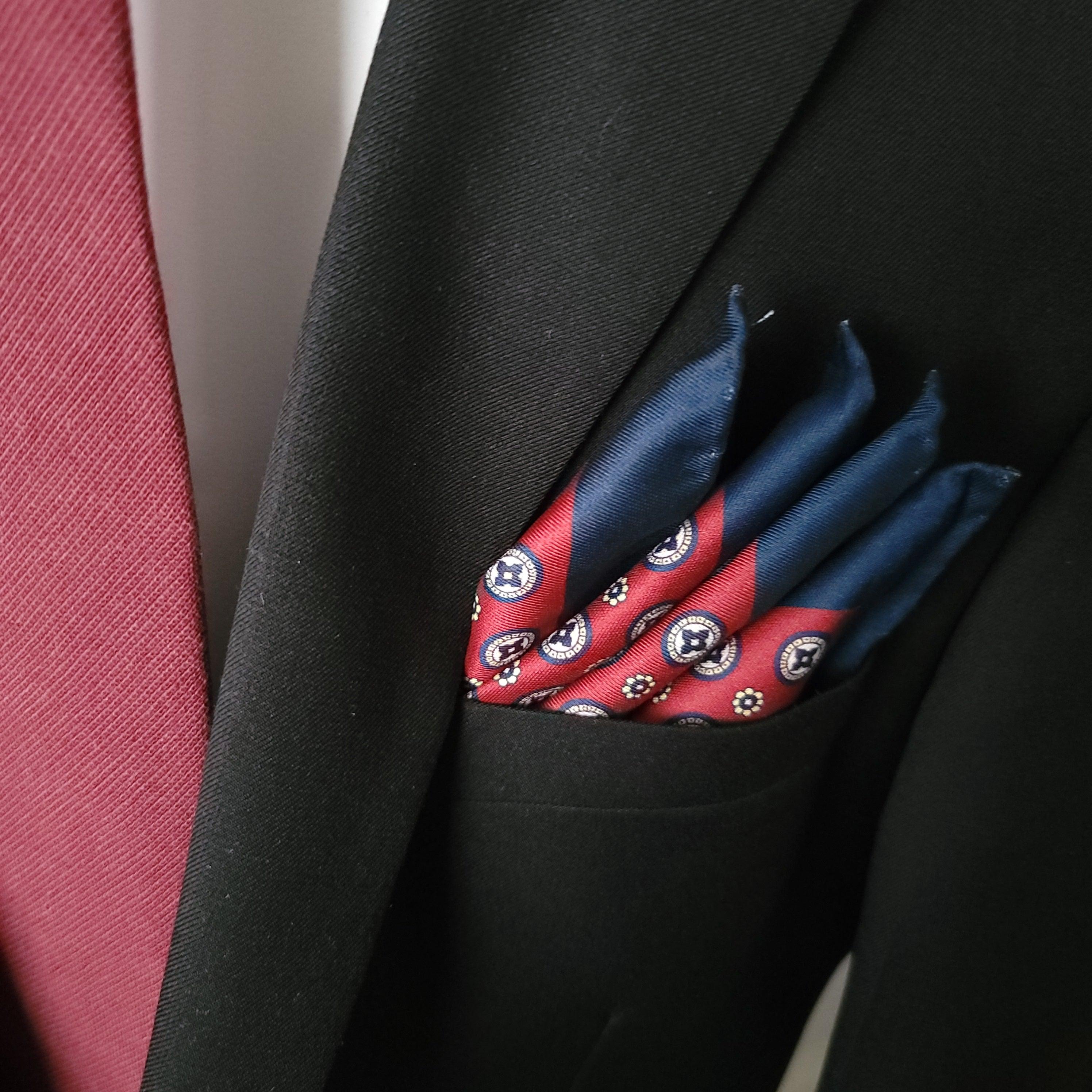 Red Navy Blue Floral Stylish and Elegant Silk Pocket Square - STYLETIE