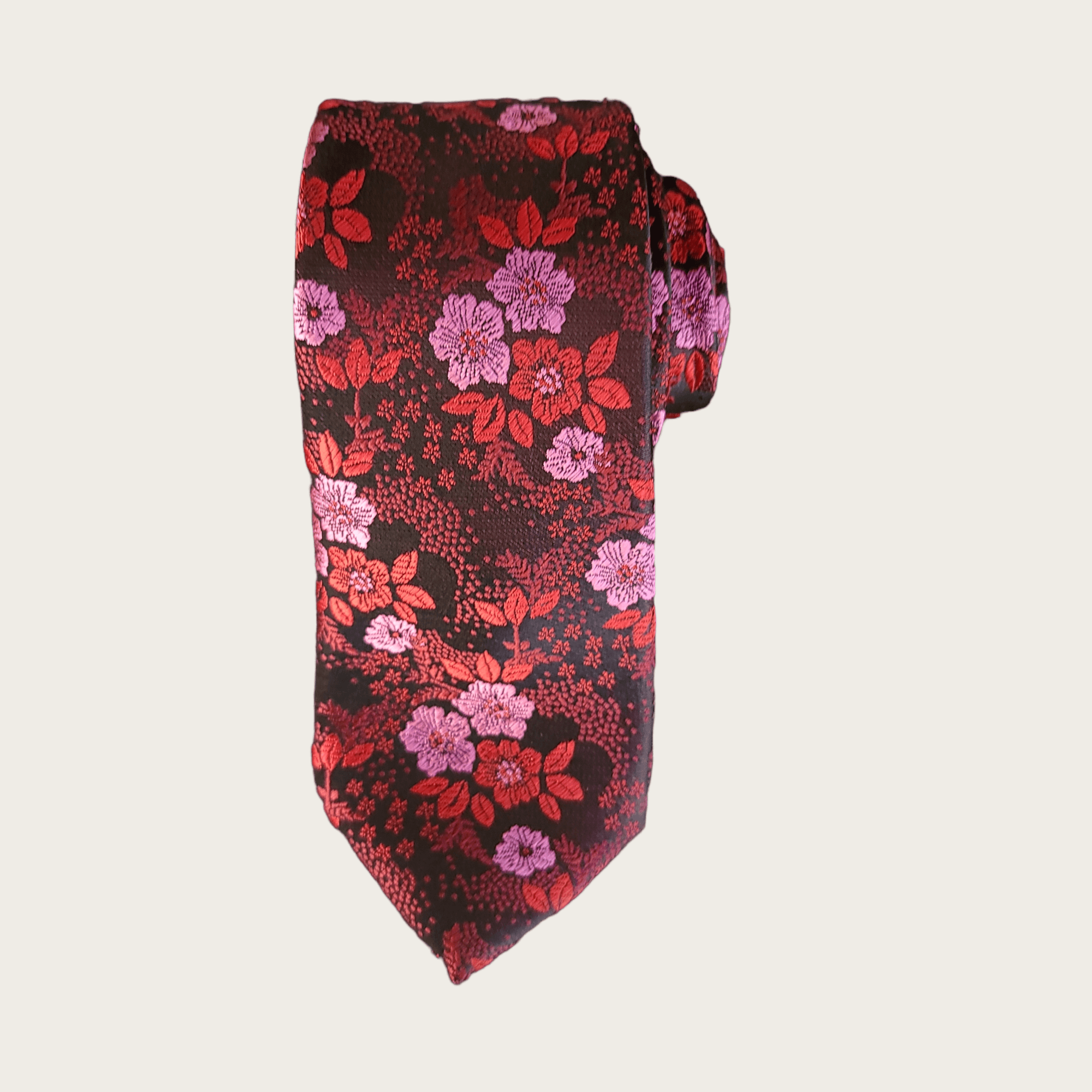 Red Pink Floral Silk Tie Pocket Square Set - STYLETIE