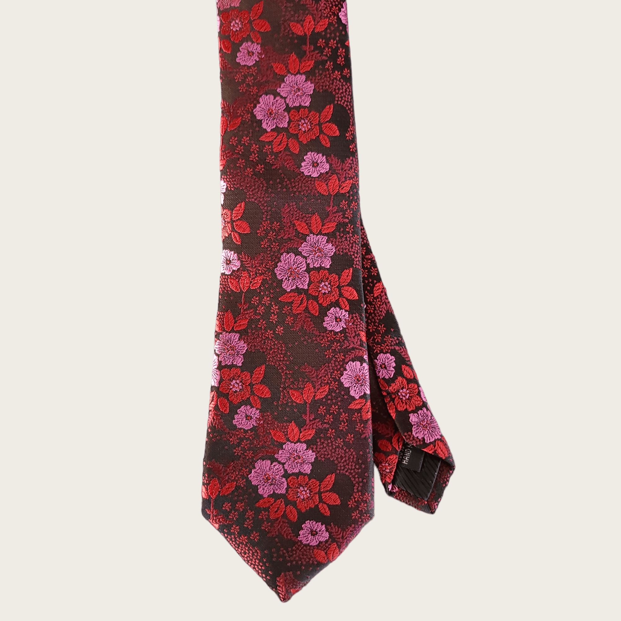 Red Pink Floral Silk Tie Pocket Square Set - STYLETIE