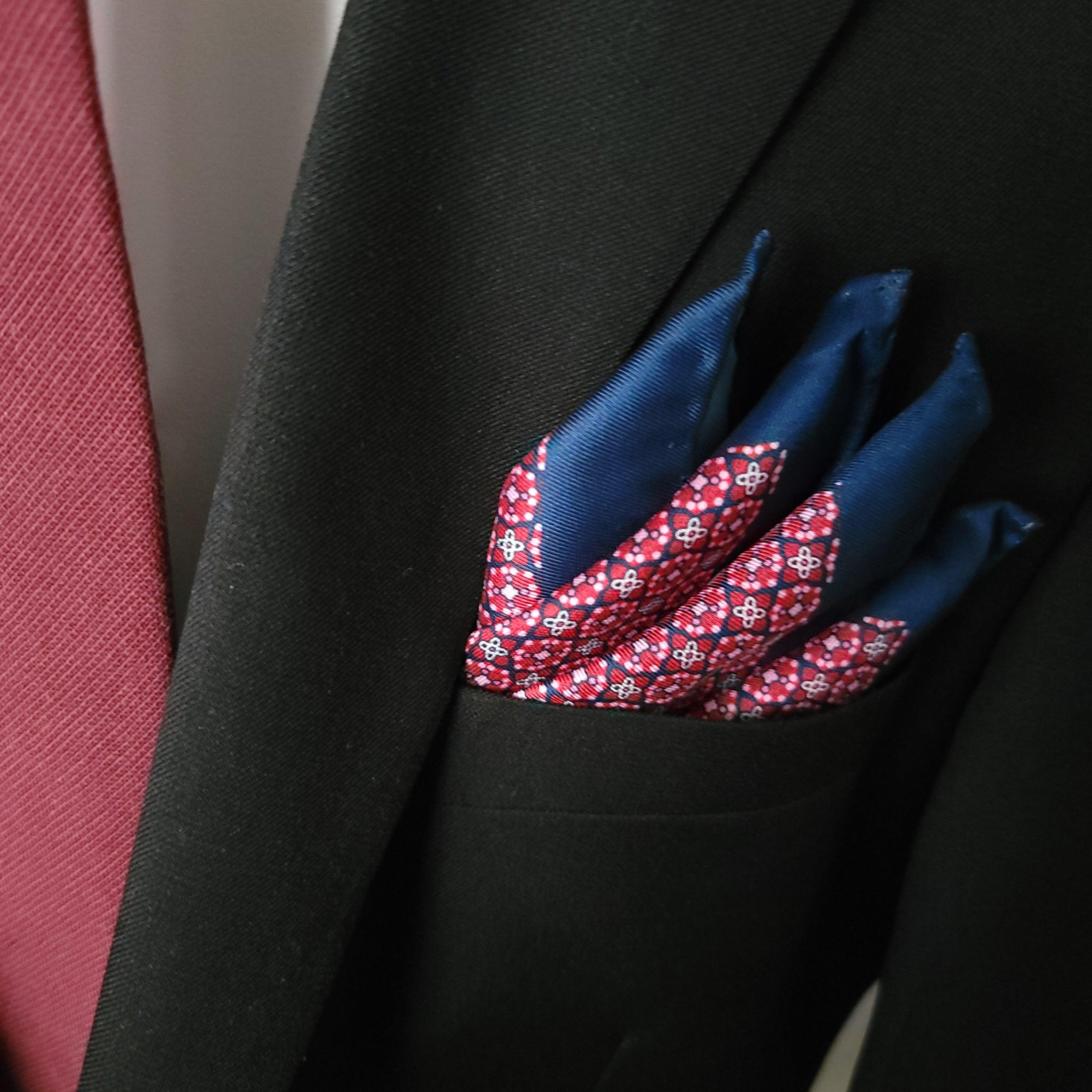 Red Pink Navy Blue Stylish and Elegant Silk Pocket Square - STYLETIE