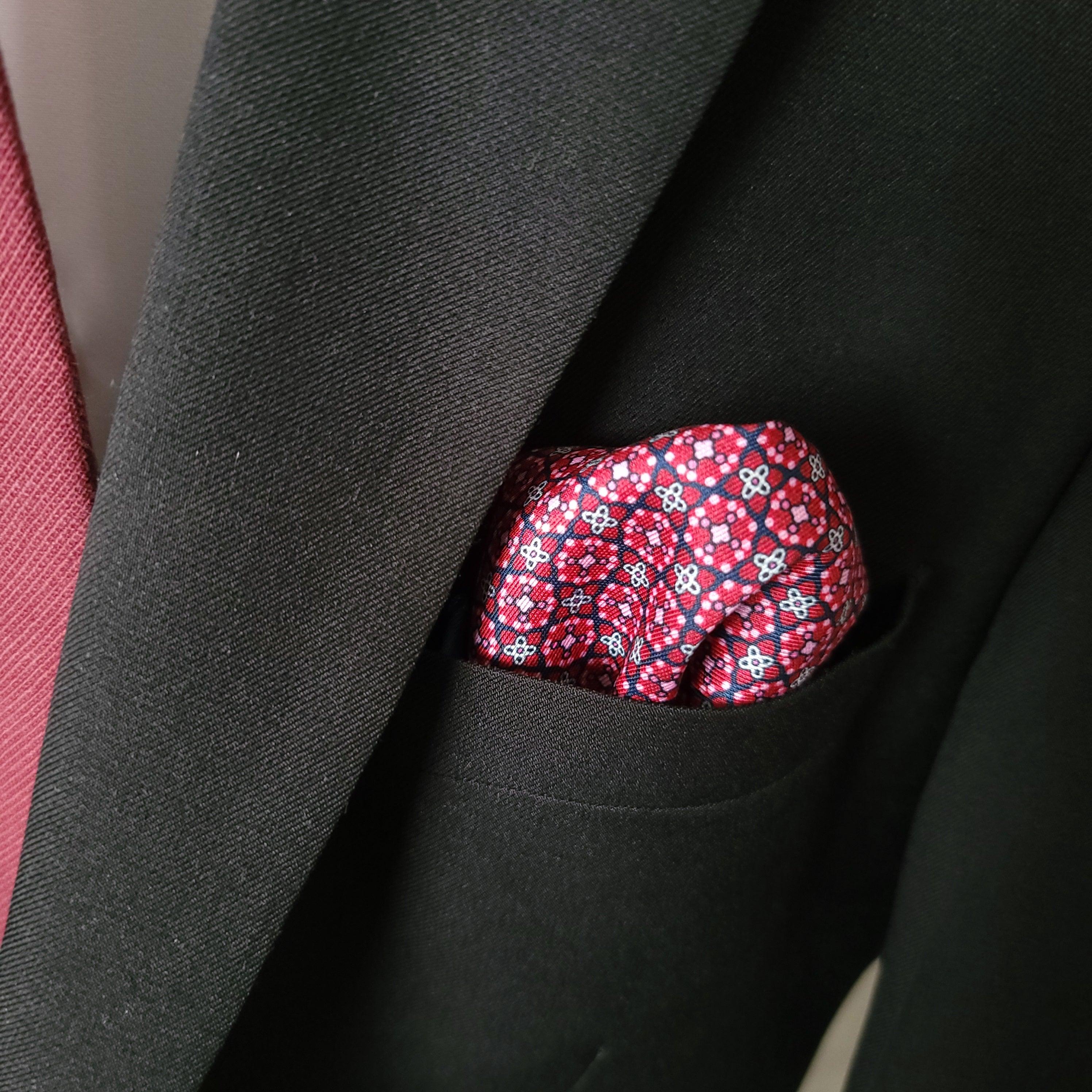 Red Pink Navy Blue Stylish and Elegant Silk Pocket Square - STYLETIE