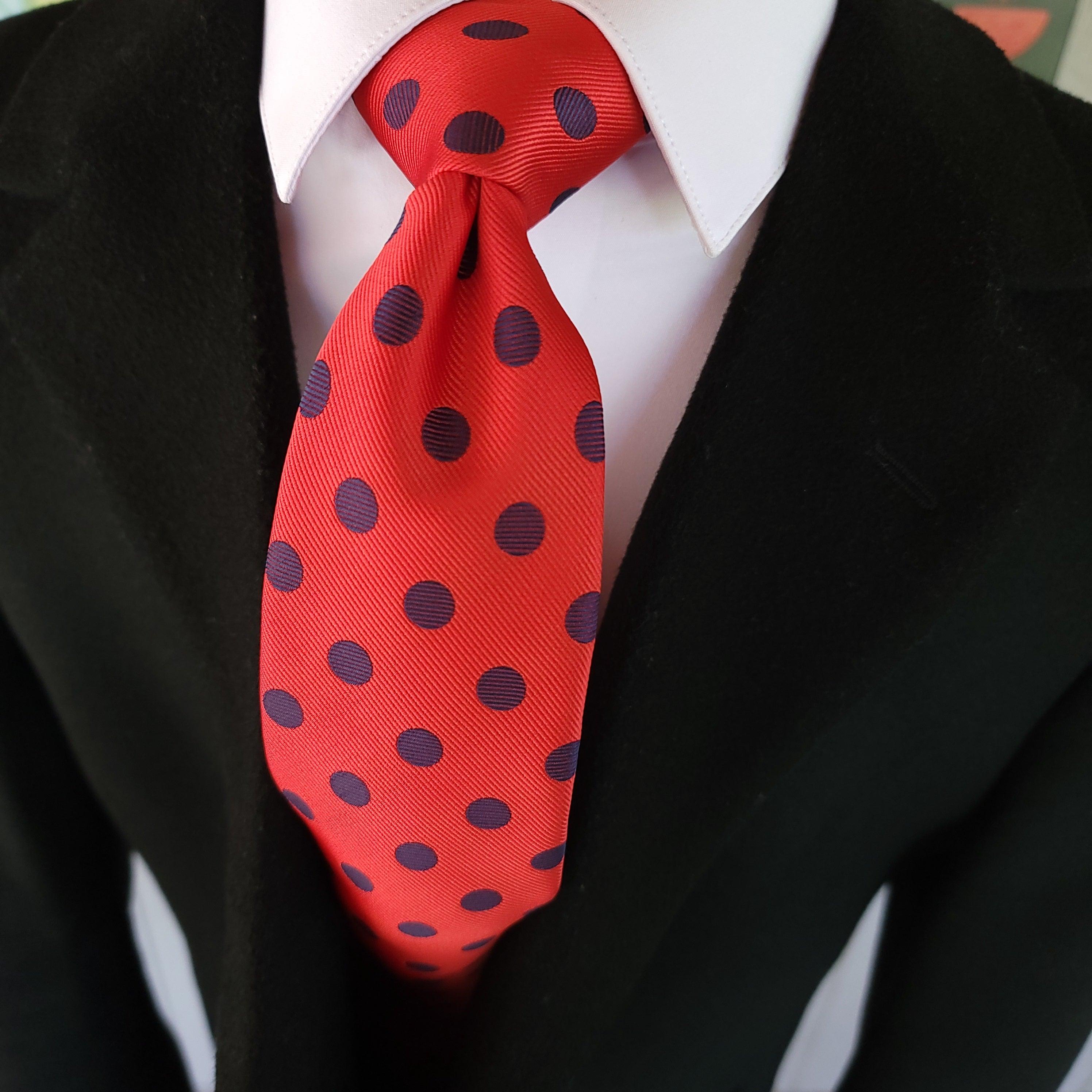 Red Polka Dot Silk Tie Pocket Square Cufflink Set - STYLETIE