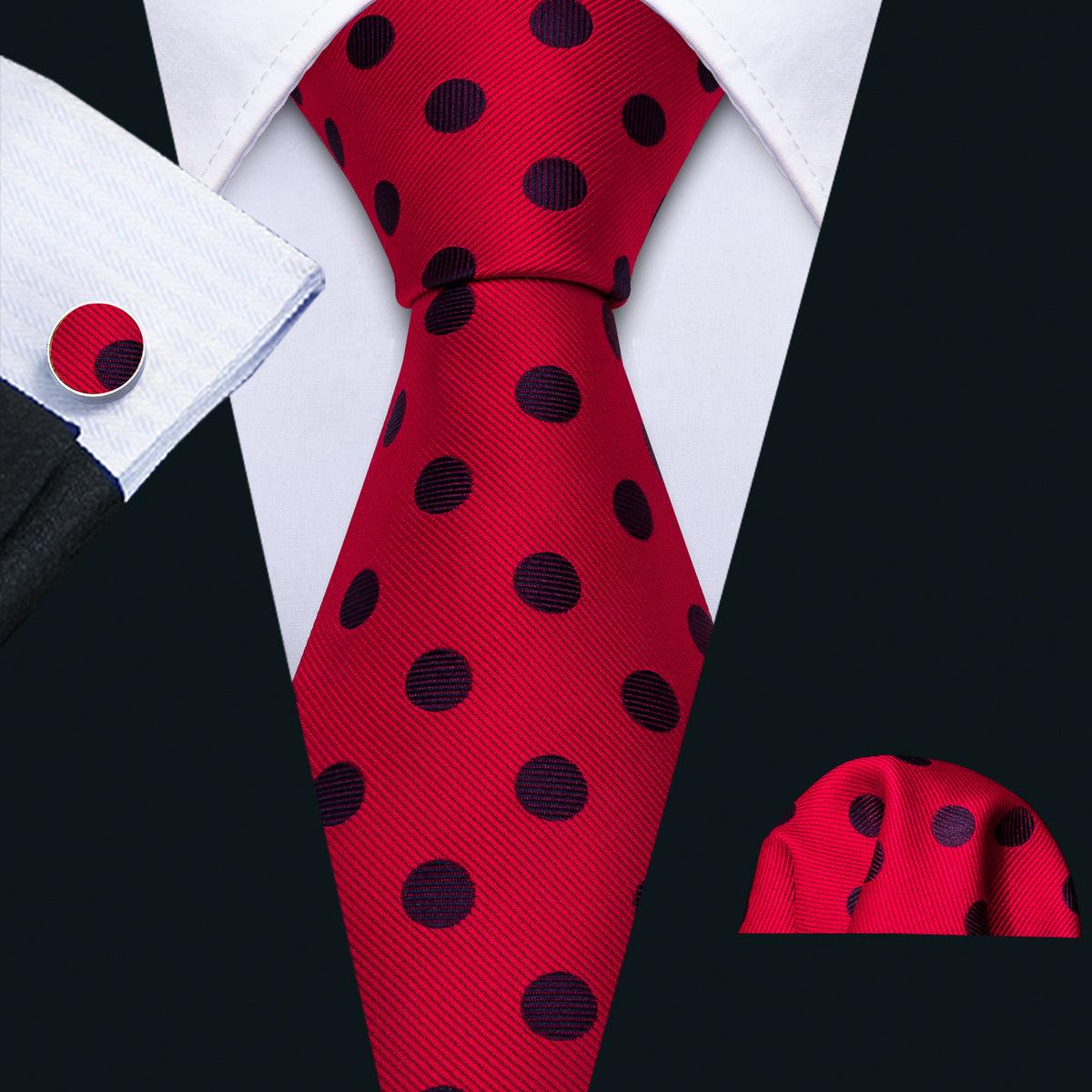 Red Polka Dot Silk Tie Pocket Square Cufflink Set - STYLETIE