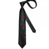Red Rose Black Green Floral Silk Tie Pocket Square Cufflink Set - STYLETIE