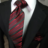 Red Striped Tie Pocket Square & Cufflinks Set