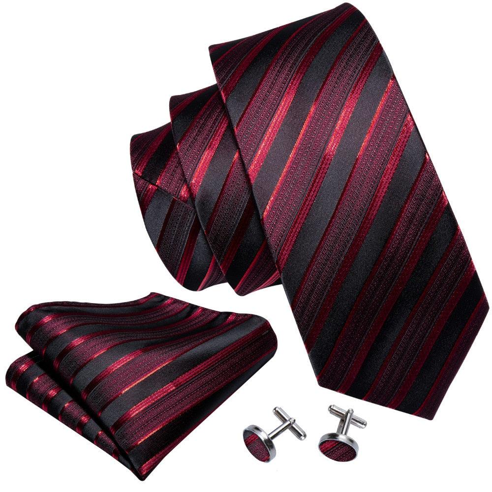 Red Striped Tie Pocket Square & Cufflinks Set - STYLETIE