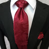 Red Wine Paisley Striped Silk Tie Pocket Square Cufflinks Set - STYLETIE