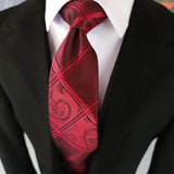 Red Wine Striped Silk Tie Pocket Square Cufflinks Set