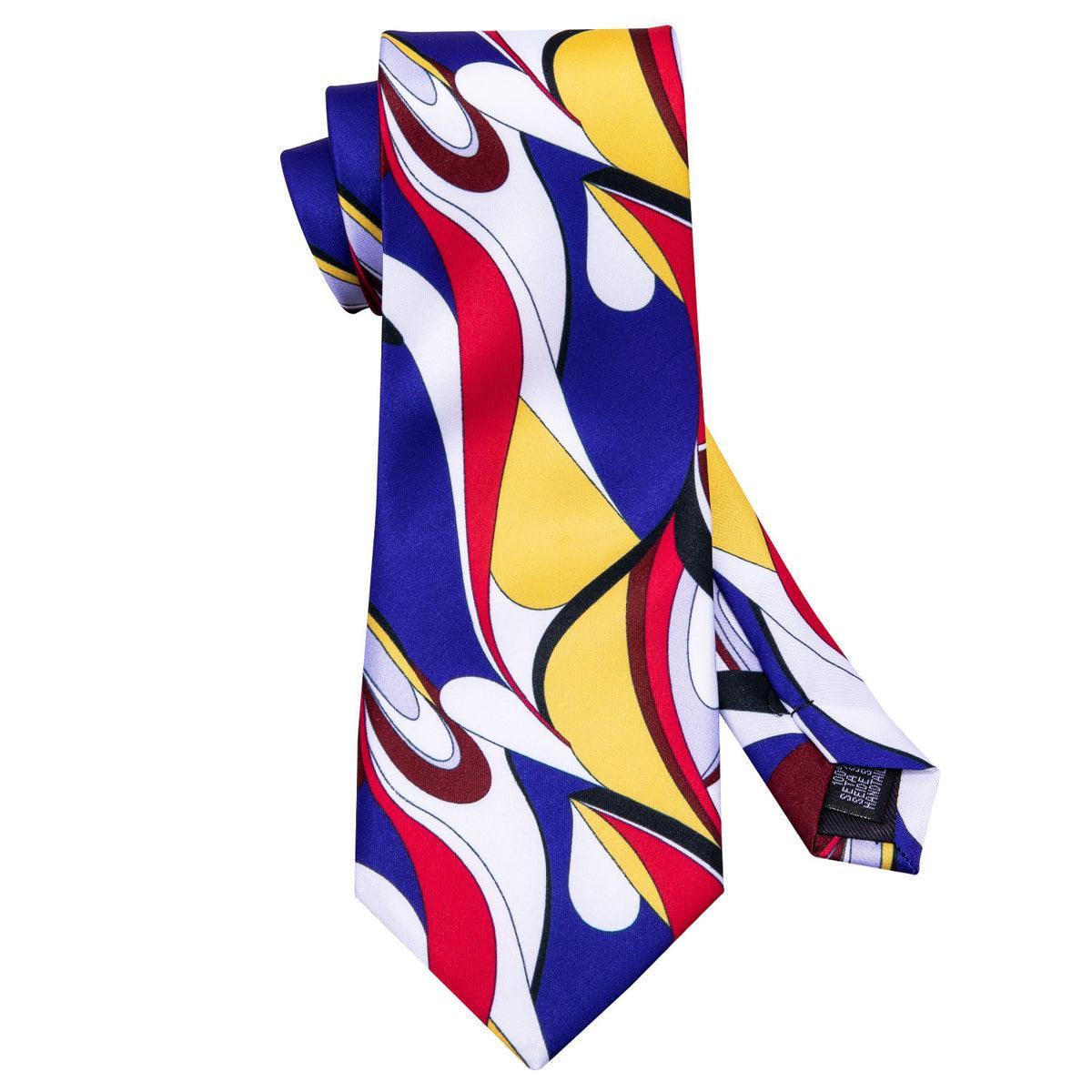 Red yellow Blue Novelty Silk Tie Pocket Square Cufflink Set - STYLETIE