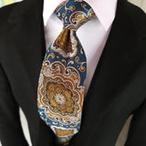 Retro Green Gold Floral Silk Tie Pocket Square Cufflink Set