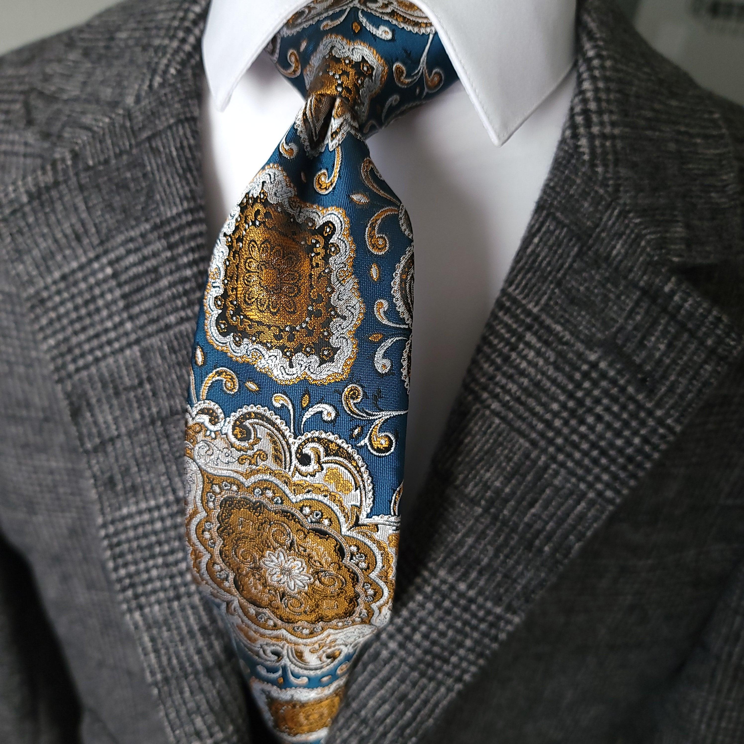 Retro Green Floral Silk Tie Pocket Square Cufflink Set - STYLETIE