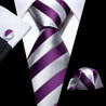 Silver Gray Stripe Silk Tie Pocket Square Cufflink Set - STYLETIE