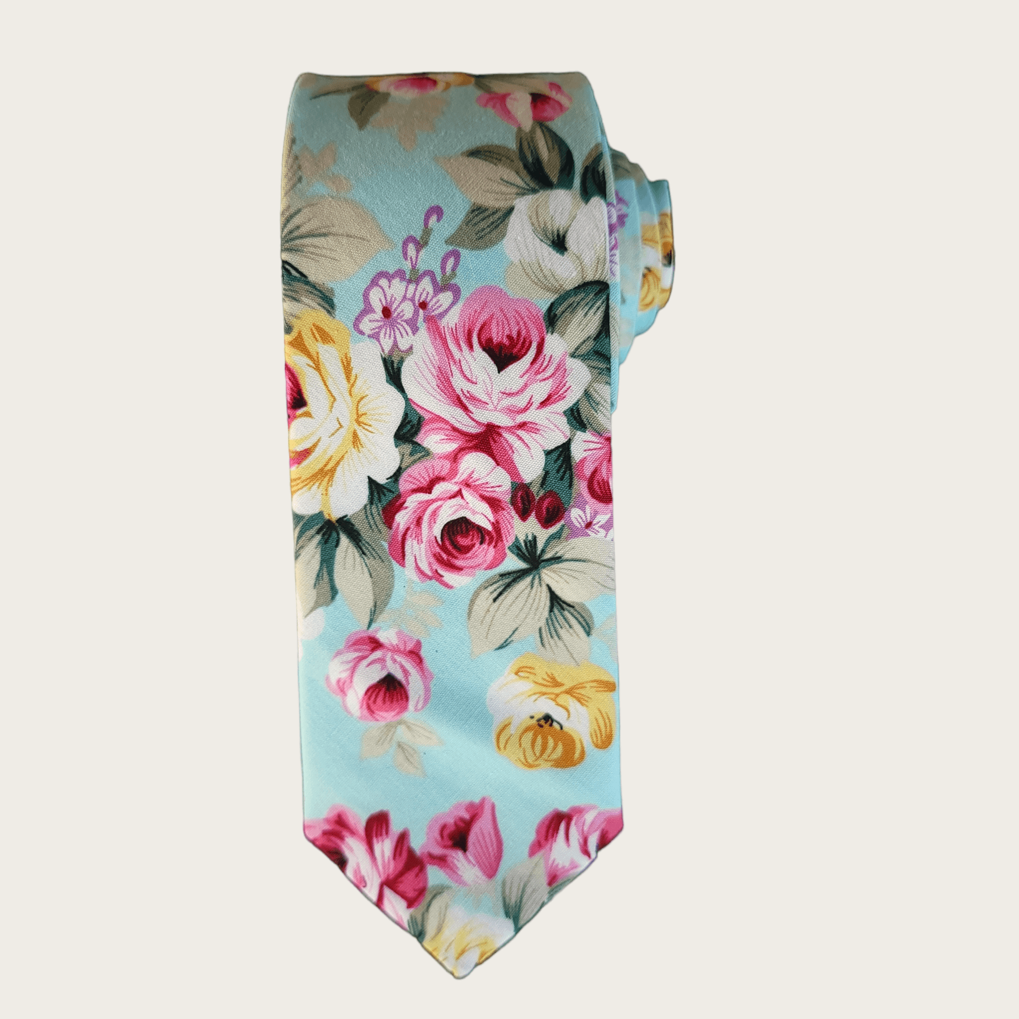 Sky Blue Sage Green Rose Floral Slim Tie Pocket Square Set - STYLETIE