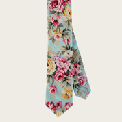 Sky Blue Sage Green Rose Floral Slim Tie Pocket Square Set - STYLETIE