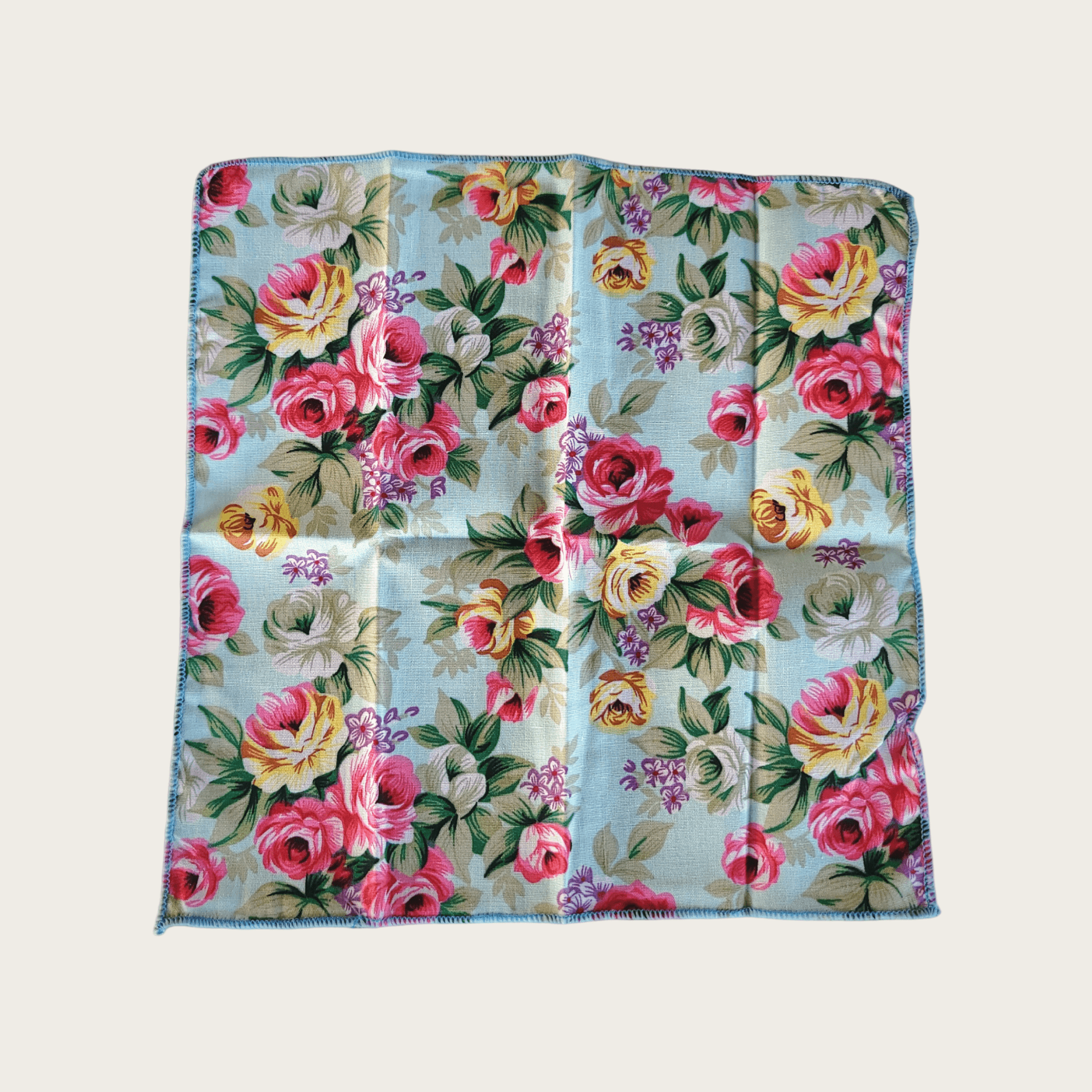 Sky Blue Sage Green Rose Floral Slim Tie Pocket Square Set - STYLETIE