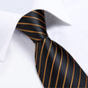Striped Black Orange Silk Tie Pocket Square Cufflinks Set - STYLETIE