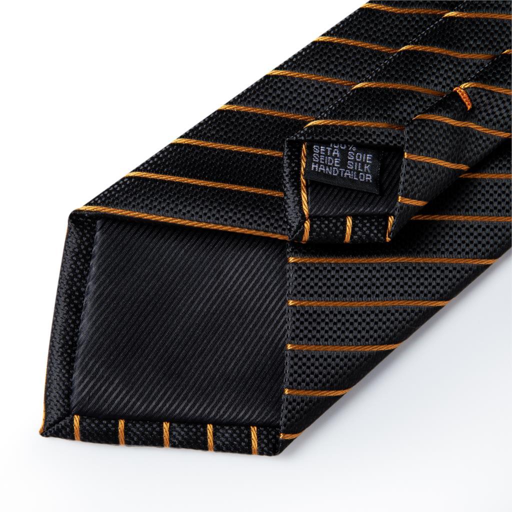 Striped Black Orange Silk Tie Pocket Square Cufflinks Set - STYLETIE