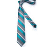 Teal Blue White Striped Tie Pocket Square Cufflinks Set - STYLETIE