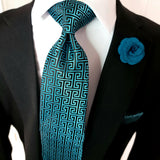 Teal Geometric Silk Tie Pocket Square Cufflink Set