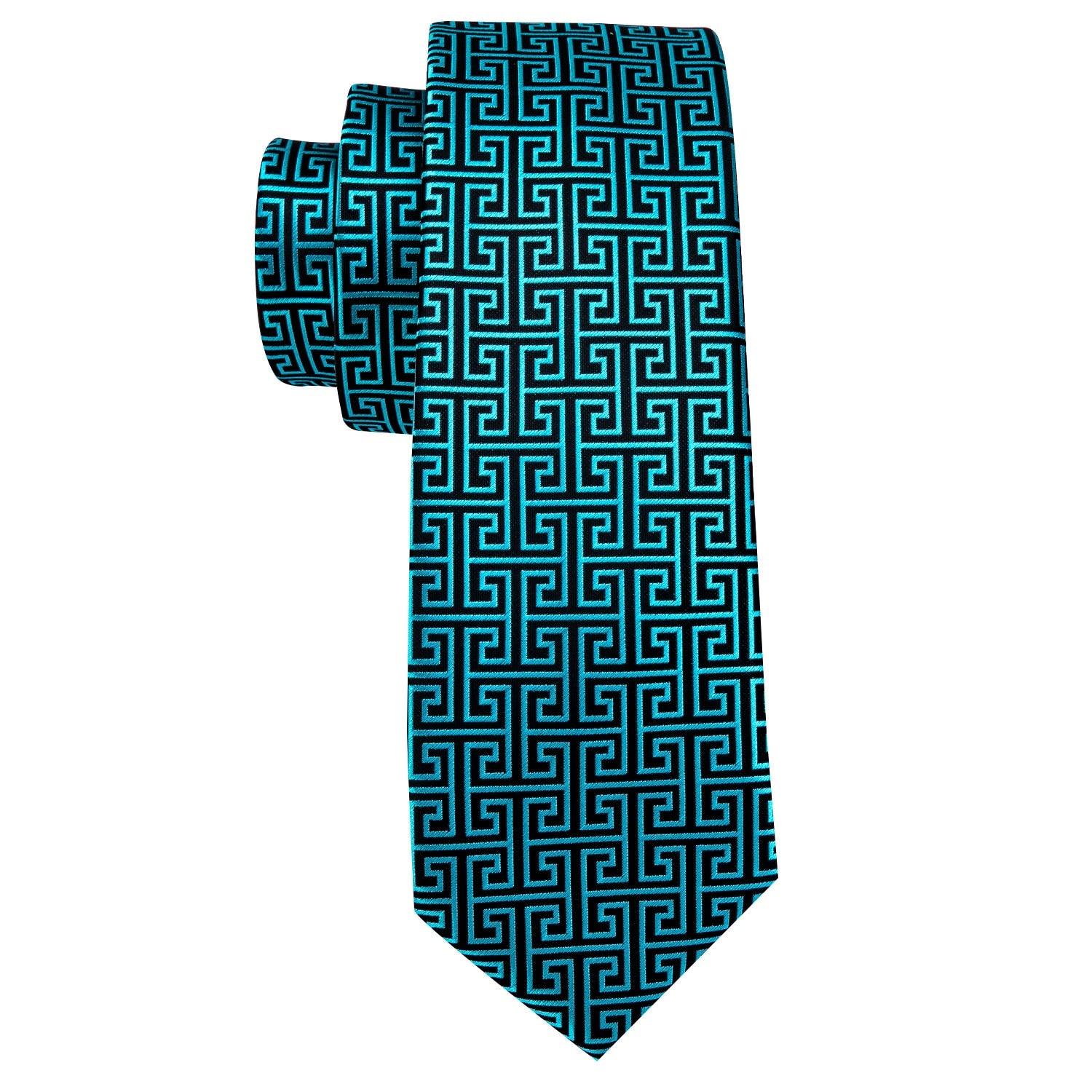 Teal Geometric Silk Tie Pocket Square Cufflink Set - STYLETIE
