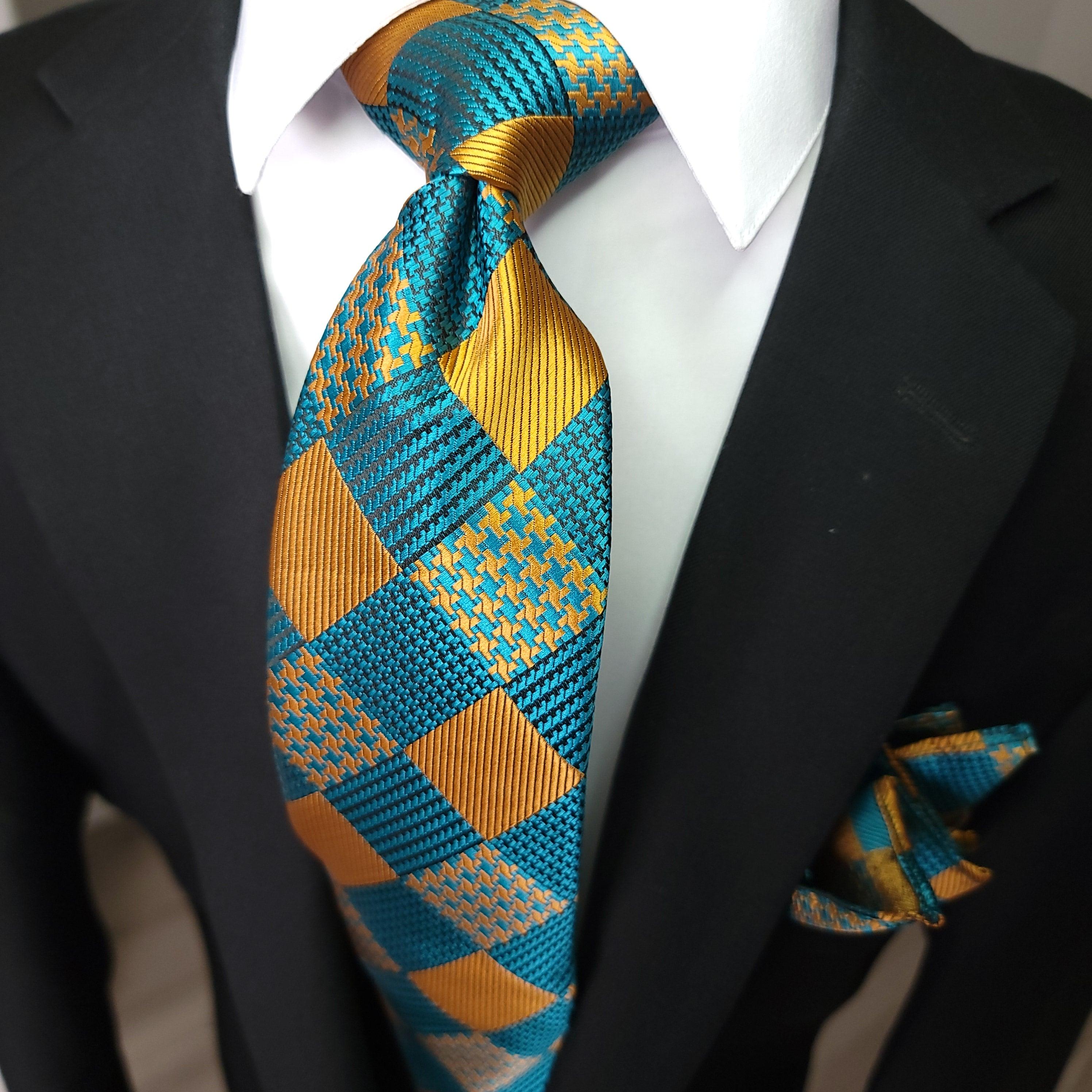 Teal Green Plaid Silk Tie Pocket Square Cufflink Set - STYLETIE