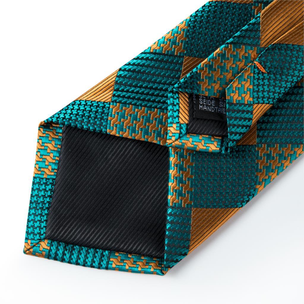 Teal Green Plaid Silk Tie Pocket Square Cufflink Set - STYLETIE