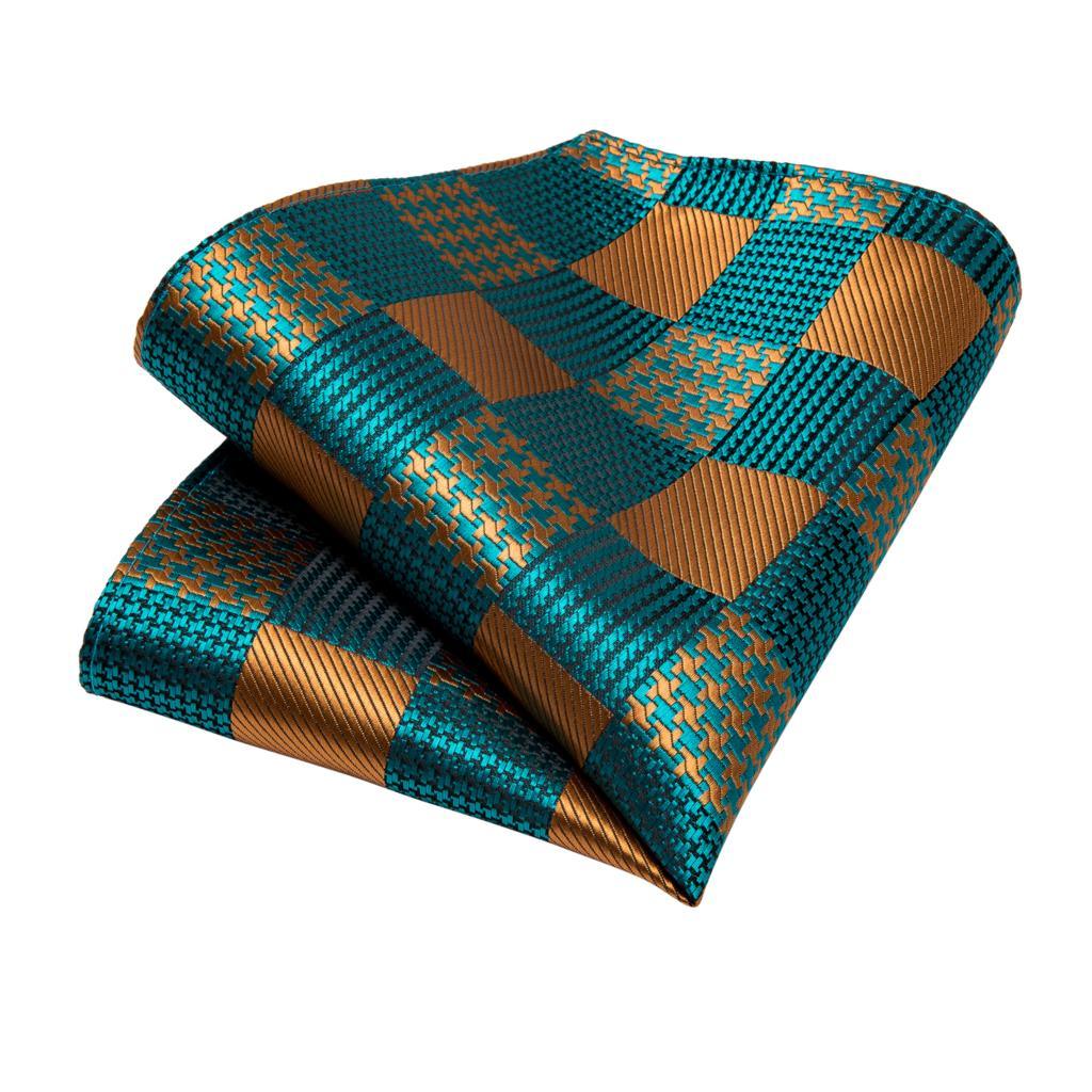 Teal Green Plaid Silk Tie Pocket Square Cufflink Set - STYLETIE